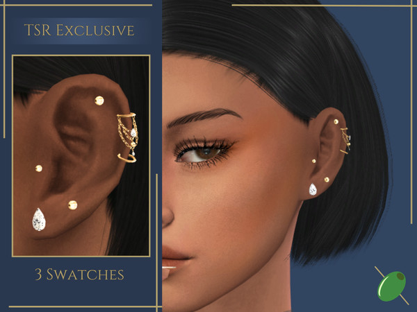 Sims 4 — Gloria Ear Piercings by Pitted0live — Multiple ear piercings featuring hoops chains and diamonds Works best on
