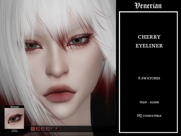 Sims 4 — Cherry Eyeliner by Venerian by Venerian — 6 swatches Found in the eyeliner category Feminine fashion choice, no