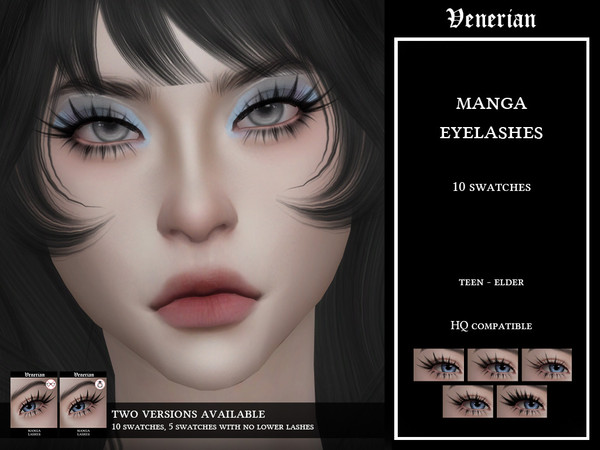 Sims 4 — Manga 3D Eyelashes by Venerian by Venerian — 10 swatches Teen to elder Two versions available: incompatible with
