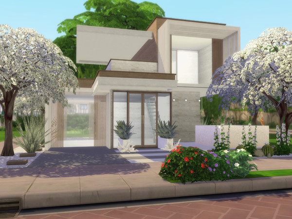 Sims 4 — Modern Jacira by Suzz86 — Modern Home featuring kitchen,dining area, and livingroom. 1 Bedroom