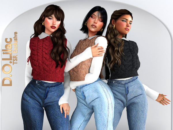 Sims 4 — Casual Prep Set DO163 Top 2211 by DOLilac — Includes: (Top + Bottom)