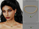 Sims 4 — Green Tourmaline Halo Diamond Necklace by Glitterberryfly — A layered gold necklace with green tourmaline