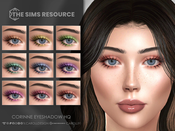 Sims 4 — Corinne Eyeshadow HQ by Caroll912 — A 9-swatch soft matte eyeshadow in light brown, yellow, orange, green, teal,
