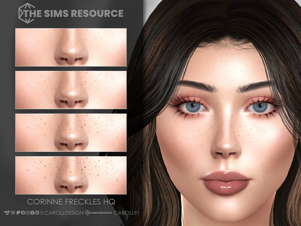 Sims 4 — Corinne Freckles HQ by Caroll912 — A 4-swatch larger nose and cheek freckles in different brown tones. They are