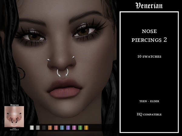Sims 4 — Nose Piercings 2 by Venerian by Venerian — 10 swatches Teen to elder No gender or frame restrictions Found in