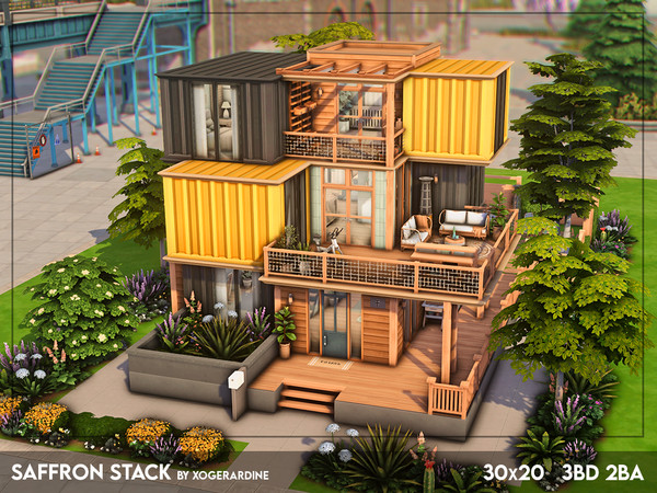 Sims 4 — Saffron Stack (NO CC) by xogerardine — This adorable container house took me a while to figure out. I wanted an