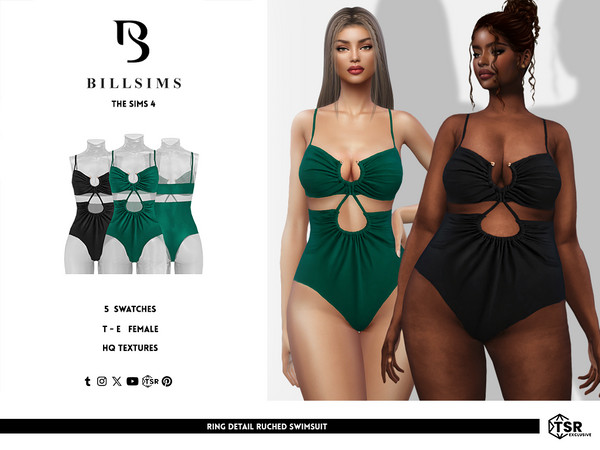 Sims 4 — Ring Detail Ruched Swimsuit by Bill_Sims — This swimsuit features a cut-out front and a ring detail with a