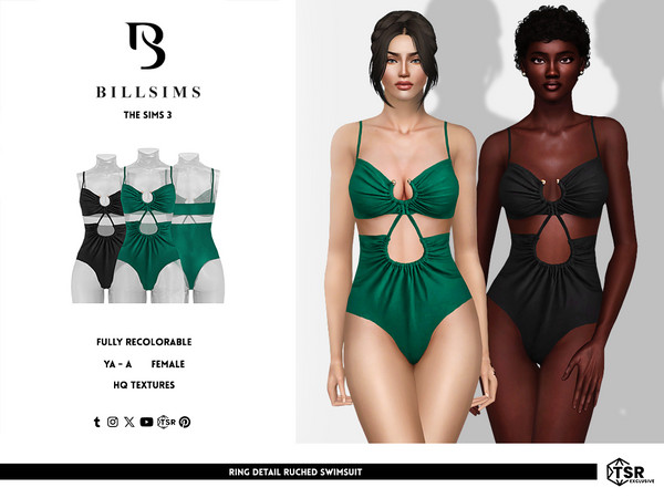 Sims 3 — Ring Detail Ruched Swimsuit by Bill_Sims — This swimsuit features a cut-out front and a ring detail with a