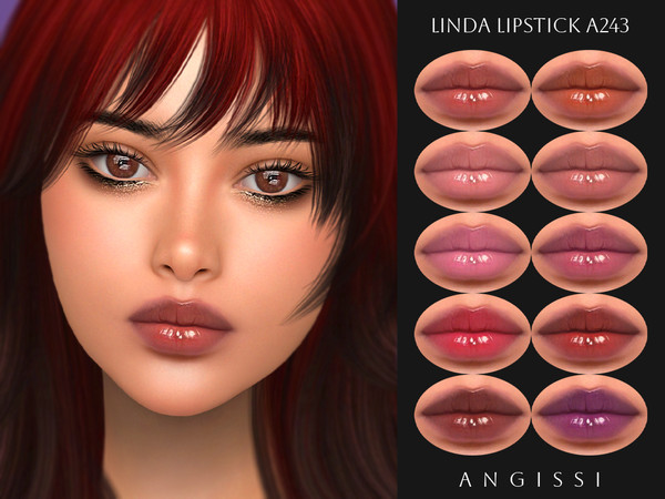 Sims 4 — Linda Lipstick A243 by ANGISSI — PREVIEWS MADE USING HQ MOD 10 colors
