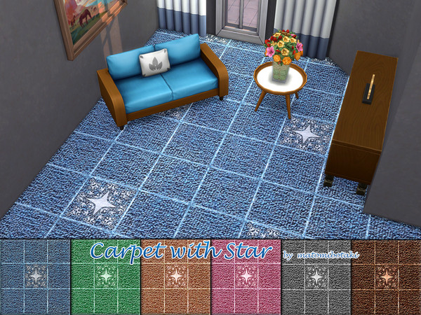 Sims 4 — Carpet with Star by matomibotaki — Cozy carpet with a square pattern and a star, available in 6 different