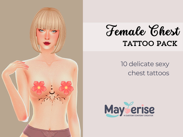 Sims 4 — Female Chest Tattoo Pack by Maycerise — Female Chest Tattoos Pack with 10 designs. This set features delicate