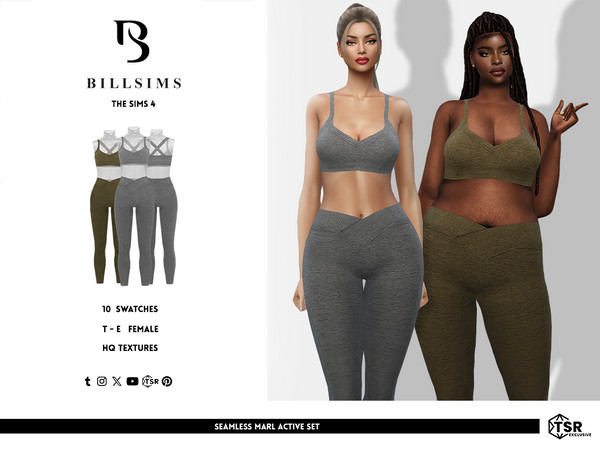Sims 4 — Seamless Marl Active Set by Bill_Sims — This set includes a sports bra with a scoop neckline and a cross back