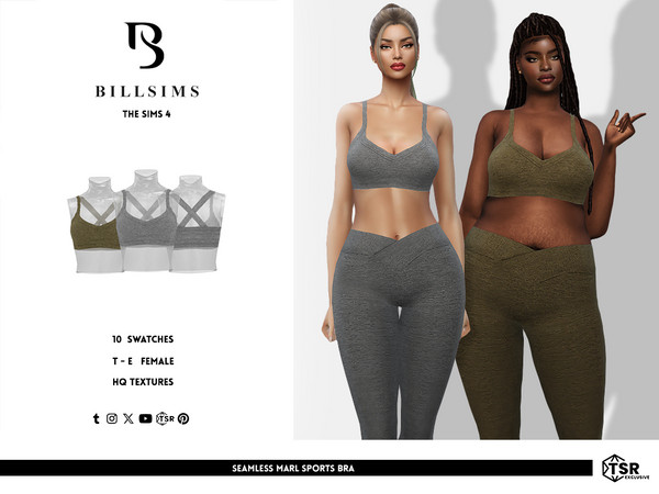Sims 4 — Seamless Marl Sports Bra by Bill_Sims — This set includes a sports bra with a scoop neckline and a cross back