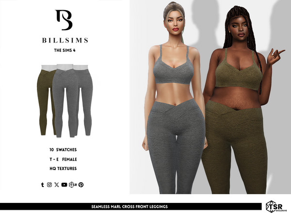 Sims 4 — Seamless Marl Cross Front Leggings by Bill_Sims — This set includes a sports bra with a scoop neckline and a