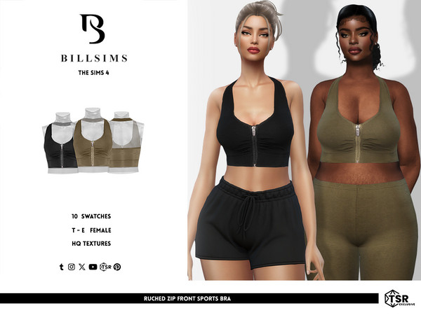 Sims 4 — Ruched Zip Front Sports Bra by Bill_Sims — This top features a soft wear material with a zip front design and