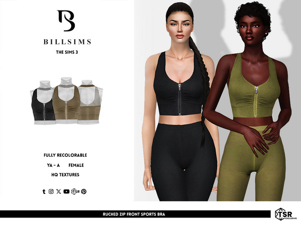 Sims 3 — Ruched Zip Front Sports Bra by Bill_Sims — This top features a soft wear material with a zip front design and