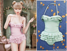 Sims 4 — Ruffle halter swimsuit by MysteriousOo — Elegant one-piece swimsuit featuring a flattering halter neckline and