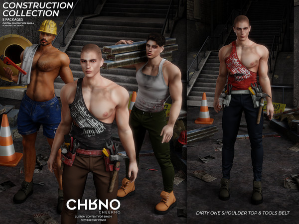 Sims 4 — CheerNo - Construction Collection Part III by VentaStudio — Dirty One Shoulder Top
