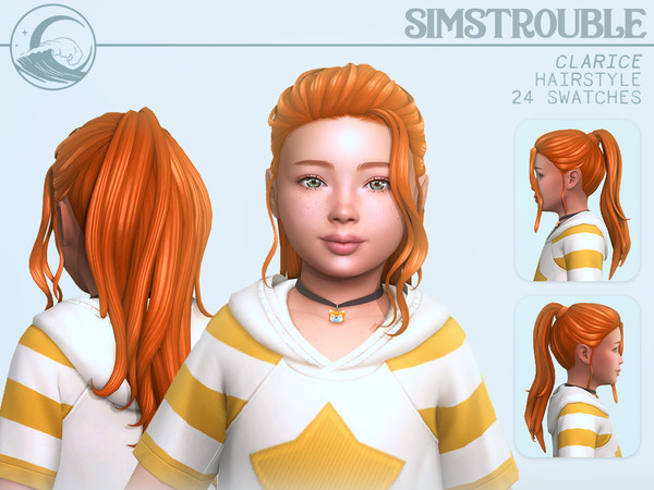 Sims 4 — Clarice Hairstyle Set - Kids Conversion by simstrouble — A Flowy Ponytail with loose, face-framing strands and