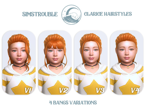 Sims 4 — simstrouble_ChildHair_ClariceV3 by simstrouble — A Flowy Ponytail with loose, face-framing strands and bags for
