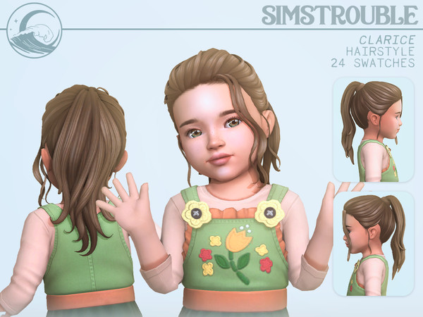 Sims 4 — simstrouble_ToddlerHair_ClariceV1 by simstrouble — A Flowy Ponytail with loose, face-framing strands and bags