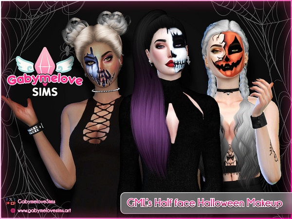 Sims 4 — GML's Half face Halloween Makeup, Face Paint by GabymeloveSims — Halloween half face makeup with skull face