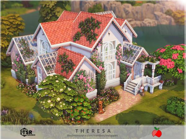 Sims 4 — Theresa by melapples — a cozy 2 bedroom house in shades of pink and green. 1st floor: bathroom, living room,