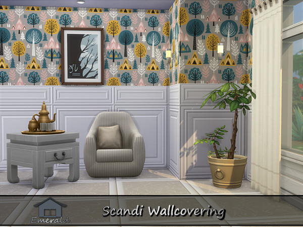 Sims 4 — Scandi Wallcovering 1 by Emerald — Add beauty to your home with scandi wallpaper designs.
