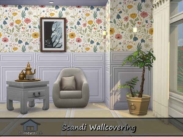 Sims 4 — Scandi Wallcovering 6 by Emerald — Add beauty to your home with scandi wallpaper designs.