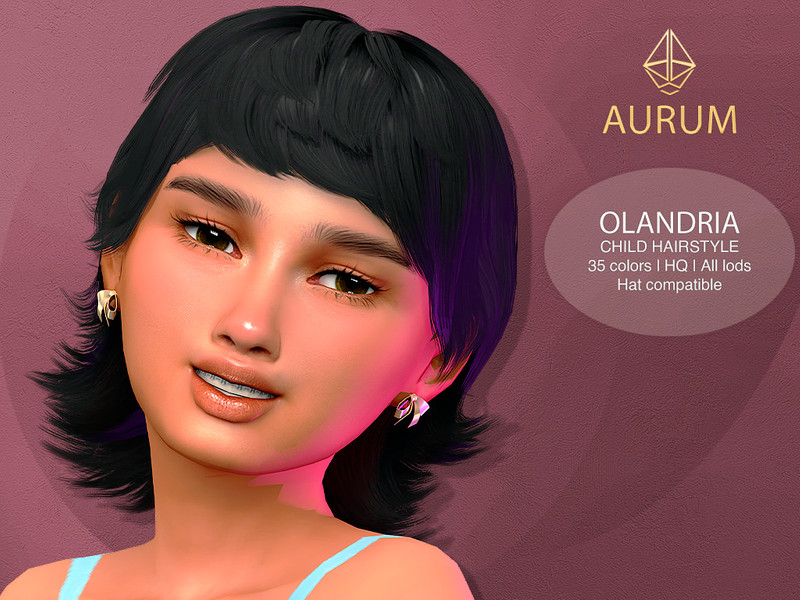 Sims 4 short and bob hairstyle CC Aurum - Olandria short hairstyle (child) by Aurum