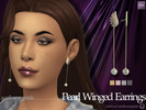 Sims 4 — Pearl Winged Earrings by SunflowerPetalsCC — A pair of dangling earrings with one wing and one pearl attached.