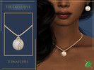 Sims 4 — Patricia Pearl Necklace by Pitted0live — Large pearl pendant with metal leaf details on a dainty chain Custom
