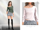 Sims 4 — SLOPED-SHOULDER T-SHIRT by ZNsims — slightly sloped shoulders, long sleeves, fitted design, bare shoulders,