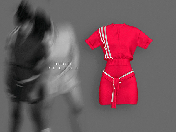 Sims 4 — Bobur Celine Skirt by Bobur2 — This set includes a medium-length skirt with striped sleeves and an oversized