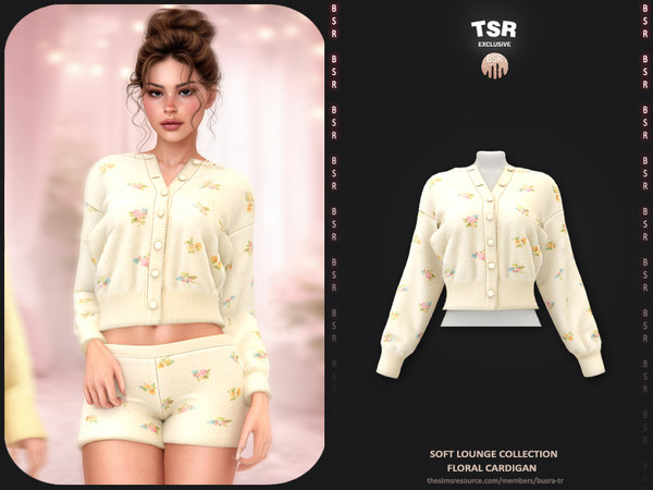 Sims 4 — Soft Lounge Collection - 1 Floral Cardigan BD1666 by busra-tr — - Set Inclued : Cardigan x2 - Short x2 - 10