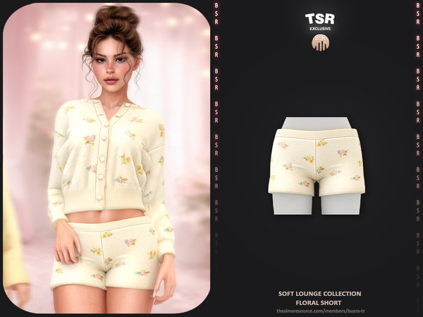 Sims 4 — Soft Lounge Collection - 1 Floral Short BD1666 by busra-tr — - Set Inclued : Cardigan x2 - Short x2 - 10