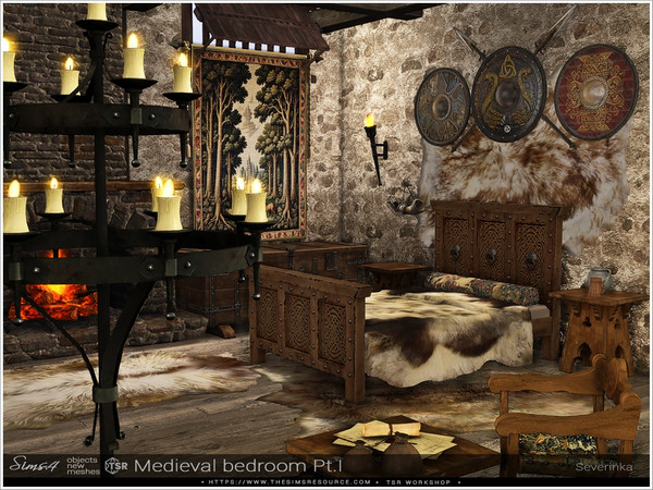 Sims 4 — Medieval bedroom Pt.I by Severinka_ — A set of furniture and decor in the Medieval style for decorating a