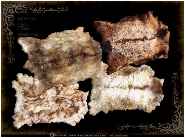 Sims 4 — Medieval - fur rug on wall by Severinka_ — A set of furniture and decor in the Medieval style for decorating a