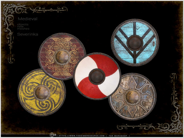 Sims 4 — Medieval - shield by Severinka_ — A set of furniture and decor in the Medieval style for decorating a bedroom.