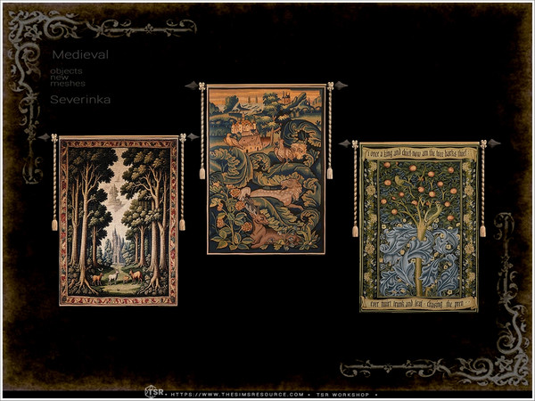 Sims 4 — Medieval - tapestry by Severinka_ — A set of furniture and decor in the Medieval style for decorating a bedroom.