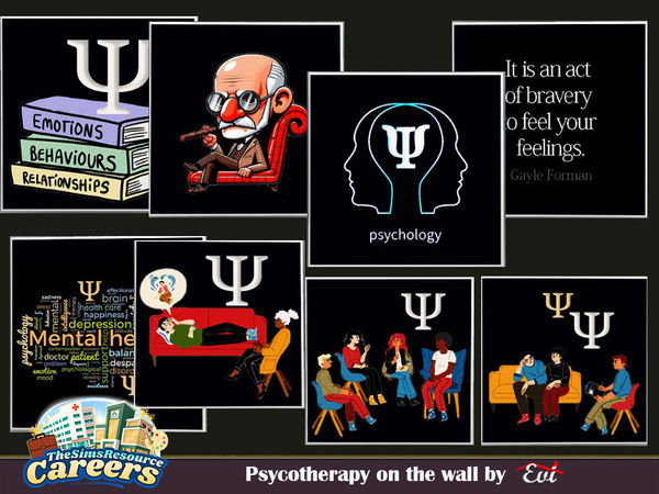 Sims 4 — Psychotherapy on the wall by evi — These pics can be used in psychotherapists office, mental health clinics and
