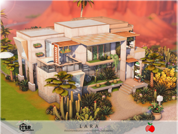 Sims 4 — Lara - no cc by melapples — a two bedroom desert house. 1st floor: living room, utility room, kitchen, dining
