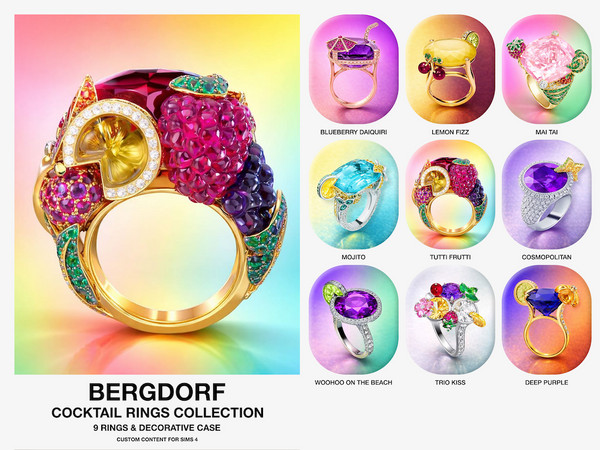 Sims 4 — Bergdorf - Cocktail Rings (Tutti Frutti) by VentaStudio — Included: