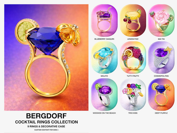 Sims 4 — Bergdorf - Cocktail Rings (Deep Purple) by VentaStudio — Included: