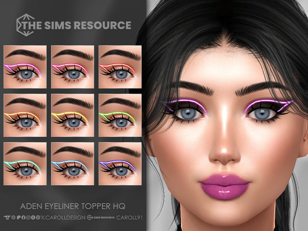 Sims 4 — Aden Eyeliner Topper HQ by Caroll912 — A 9-swatch graphic neon eyeliner topper in rainbow shades. Suited for