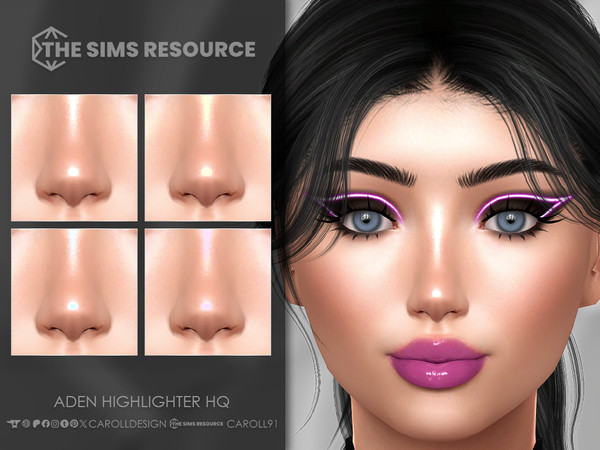 Sims 4 — Aden Highlighter HQ by Caroll912 — A 4-swatch soft facial highlighter with glitter nose accent in white, yellow,