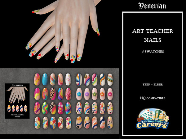Sims 4 — Art Teacher Nails by Venerian (Careers Collection) by Venerian — Inspired by all of my art teachers who always