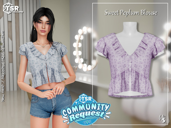 Sims 4 — Sweet Peplum Blouse by WisteriaSims — - FOR WOMAN - NEW MESH - TEEN TO ELDER - Clothing Top Category