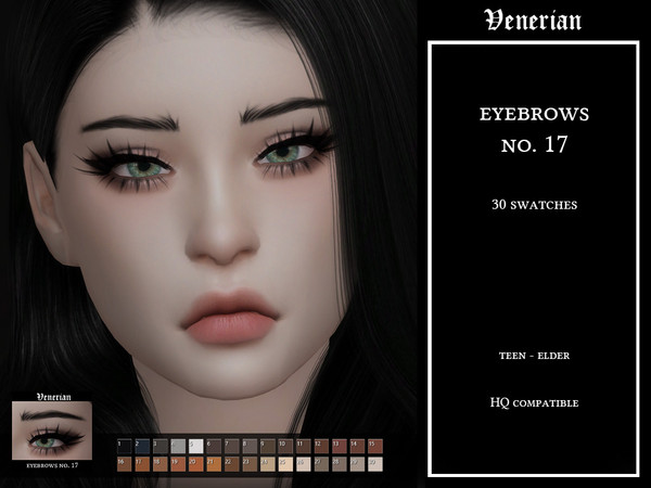 Sims 4 — Eyebrows No. 17 by Venerian by Venerian — 30 swatches Teen to Elder No gender or frame restrictions HQ