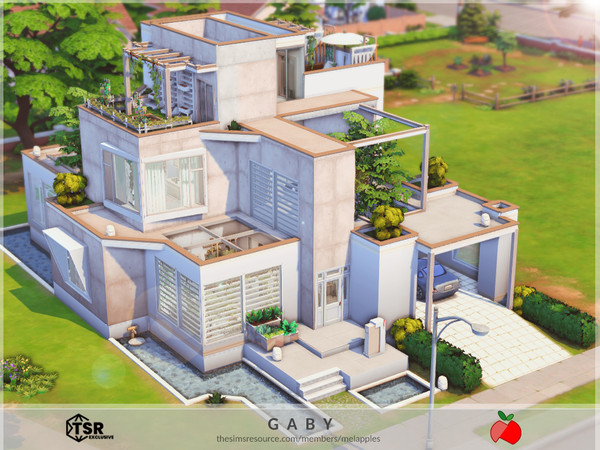 Sims 4 — Gaby - no cc by melapples — a 2 bedroom modern home in neutral colors. 1st floor: living room 1, dining room,